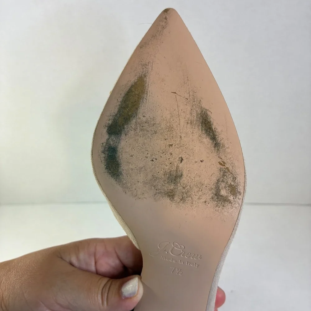 J.Crew K7887 Beige Nude Suede 7.5 Crystal Stud Leather Heels D'Orsay Pumps Italy